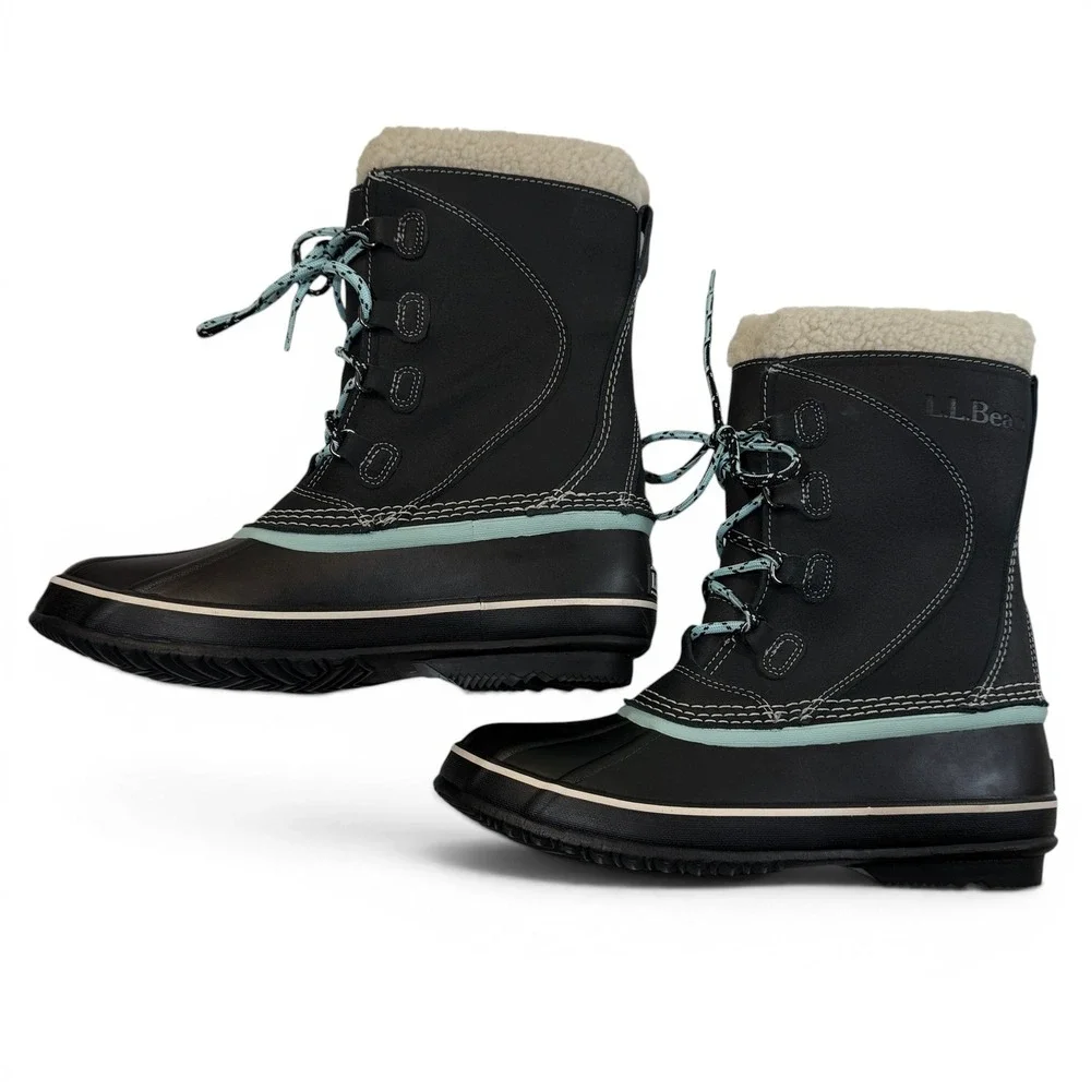 LL Bean Suede Snow Boots Womens 8 Jet Black Waterproof Insulated New